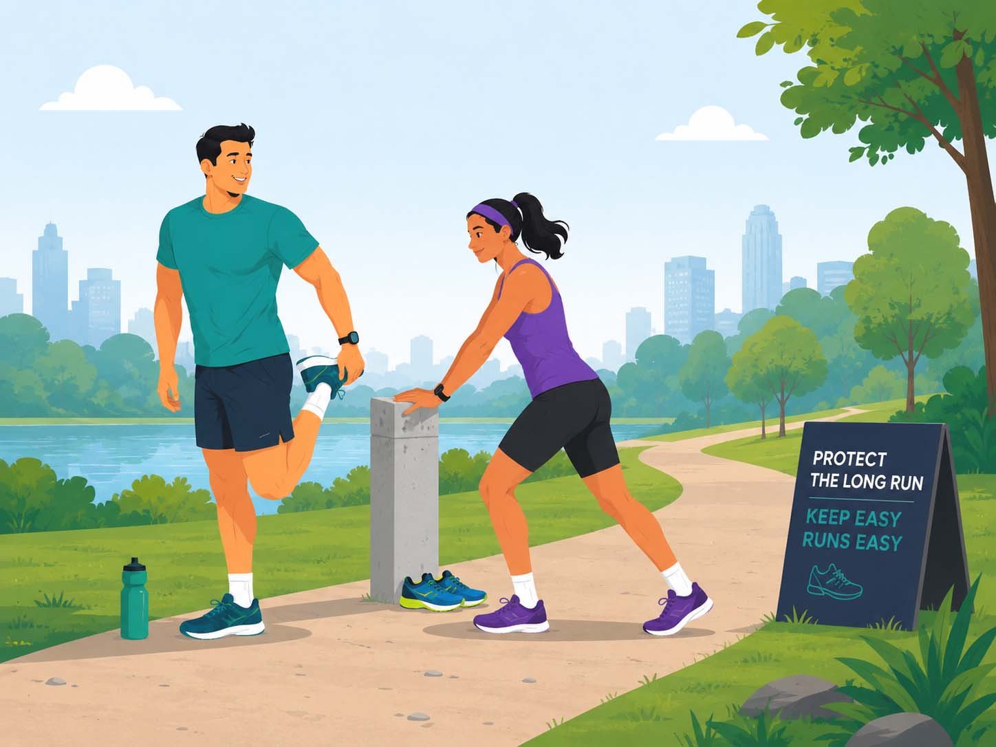 Male and female runners completing an easy long run